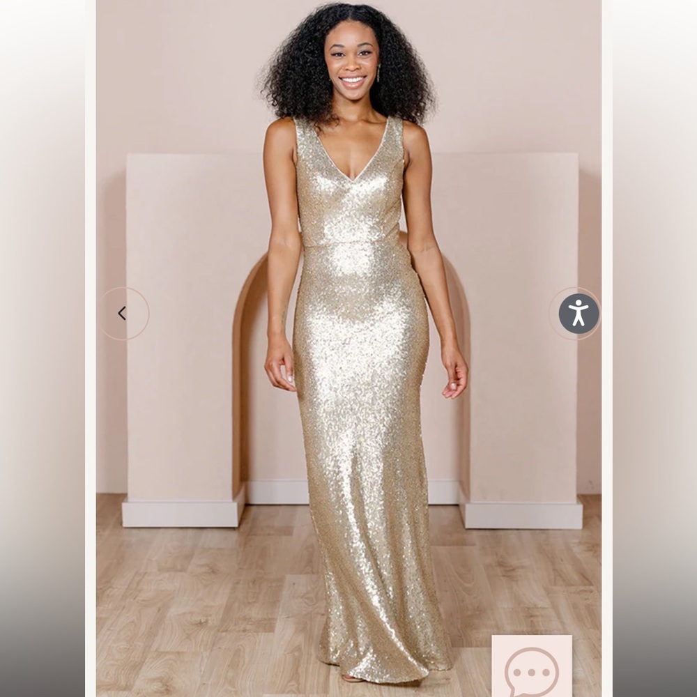 Revelry Dakota bridesmaid dress in Champagne Gold, size 14.